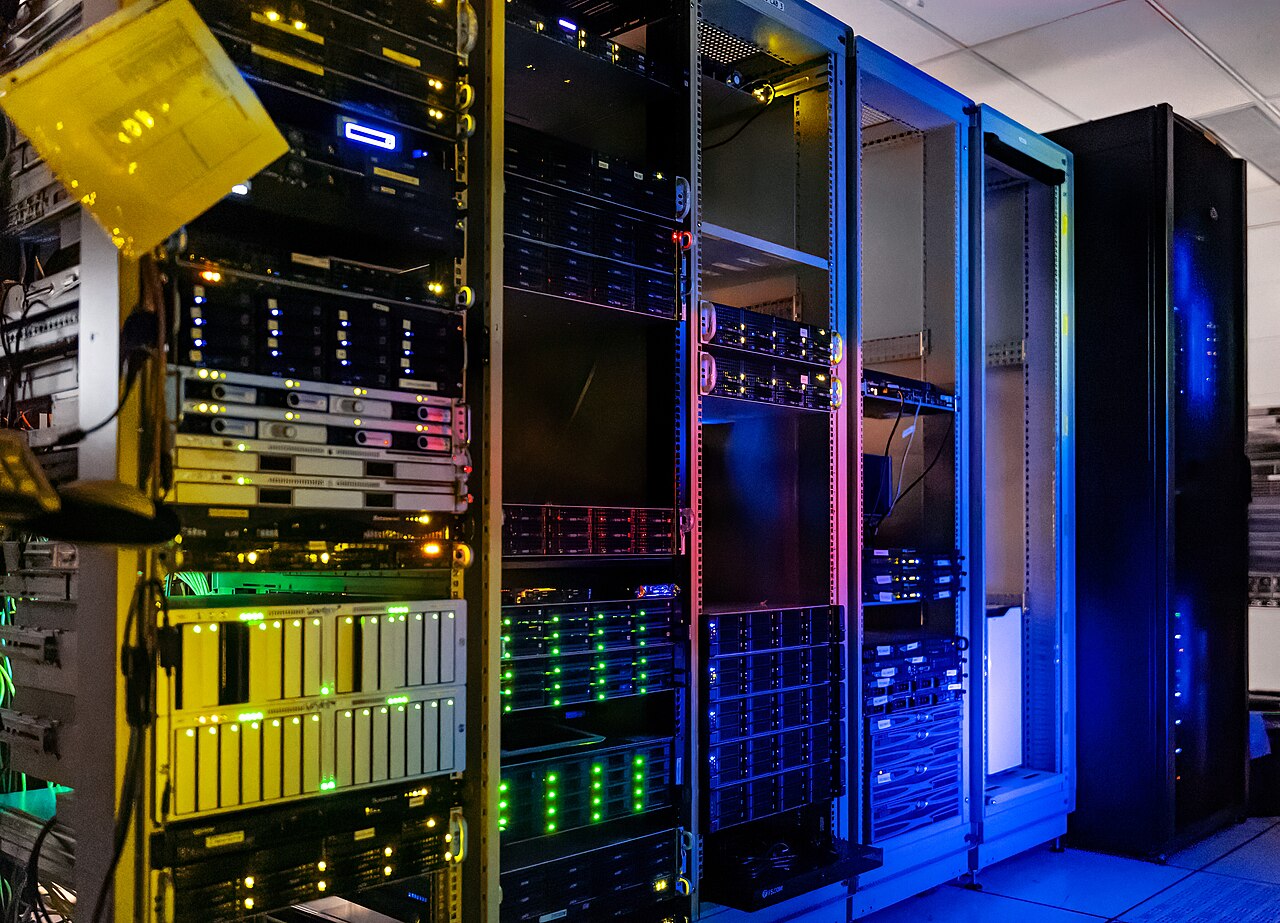 Rows of server racks in a data centre