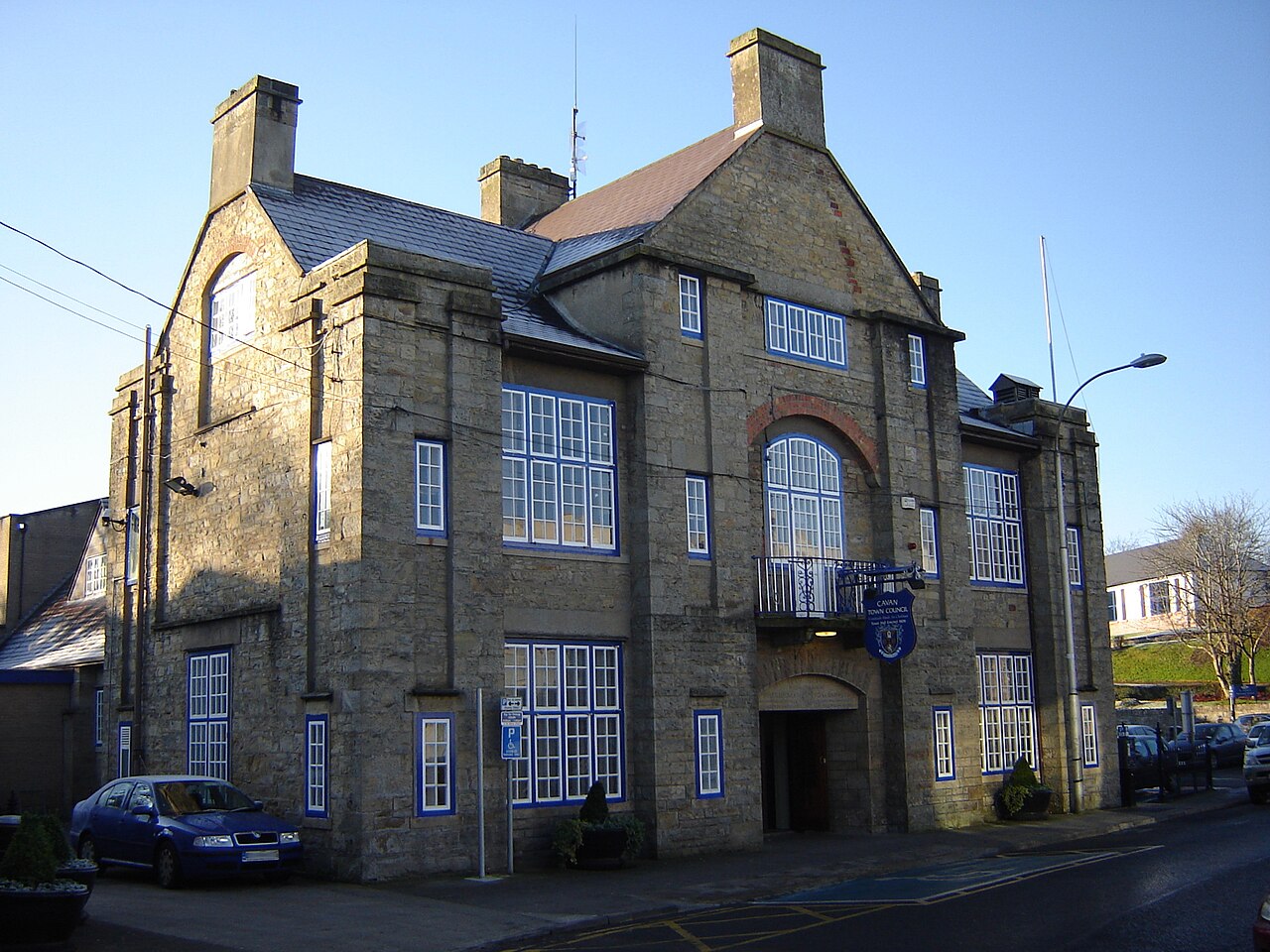A large stone building under a clear sky