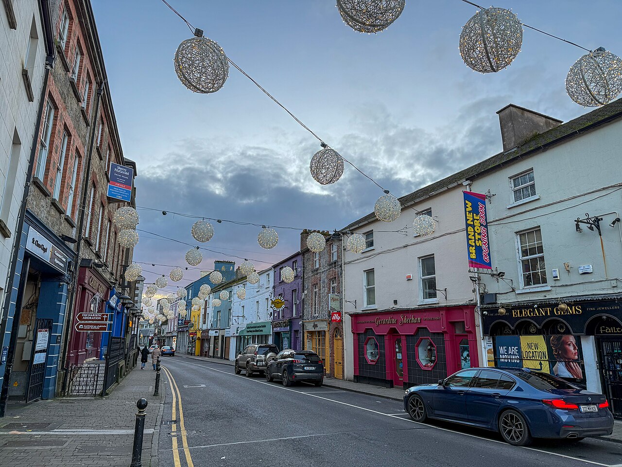 A street of colourful buildings in a European town