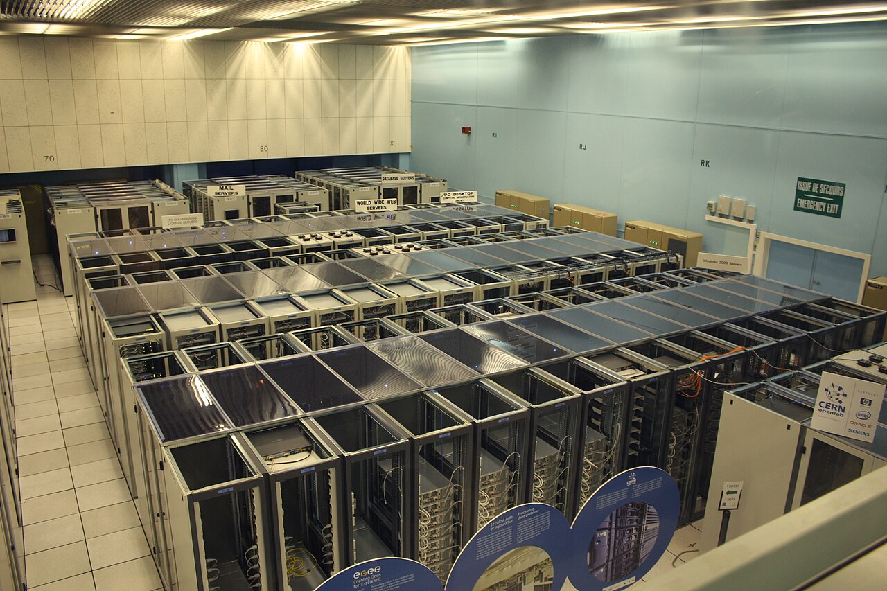 A large modern data centre server room